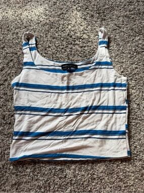 Kendall & Kylie White Tank Top with Blue Stripes